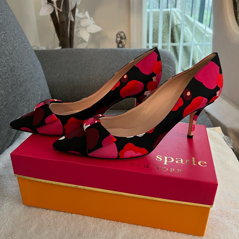 NIB Kate Spade Juliette Floral Bow Fabric Heels
